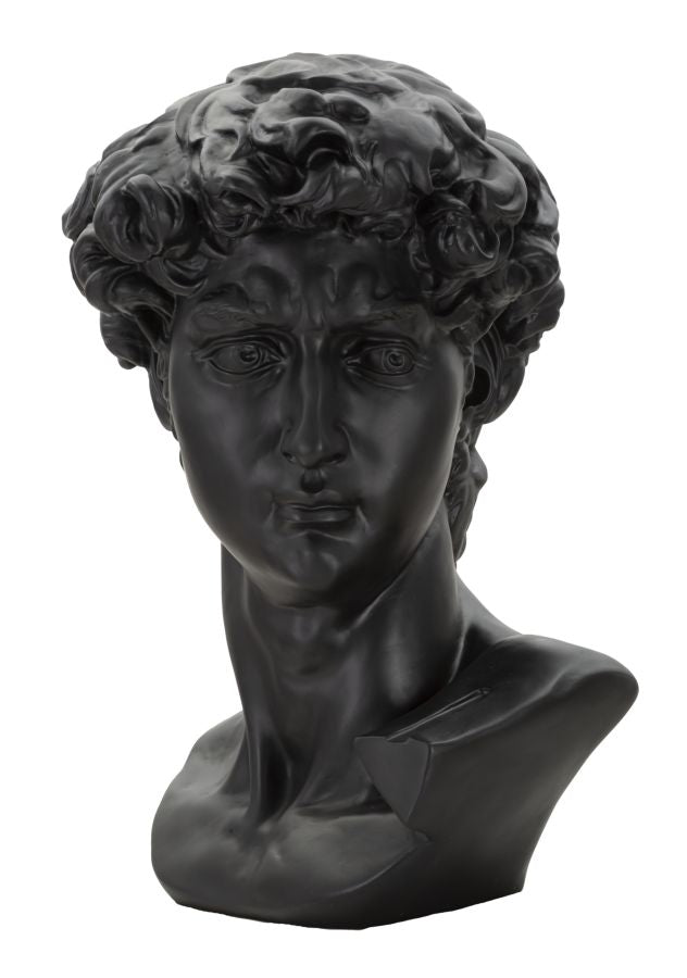 Scultura a forma di testa di uomo in resina nera cm 44x35,5x60