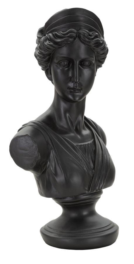 Scultura a forma di busto di donna in resina nera cm 22x16x41