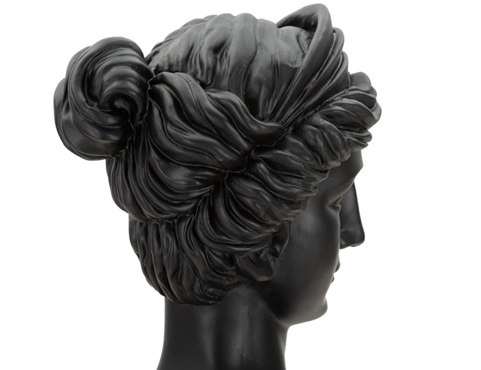 Scultura a forma di busto di donna in resina nera cm 22x16x41