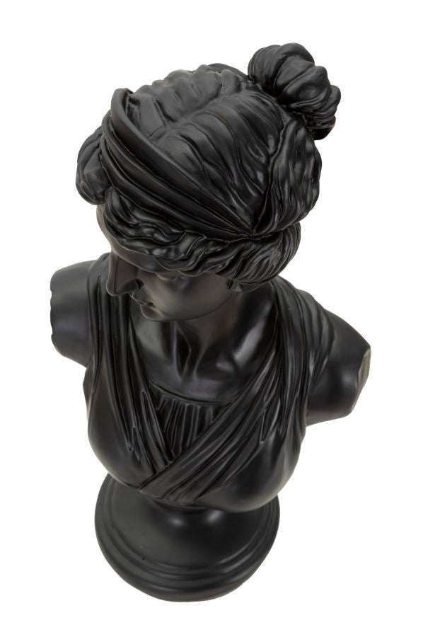 Scultura a forma di busto di donna in resina nera cm 22x16x41