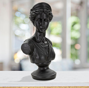 Scultura a forma di busto di donna in resina nera cm 22x16x41