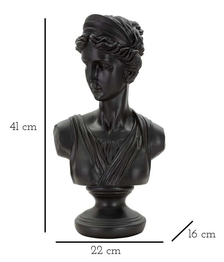 Scultura a forma di busto di donna in resina nera cm 22x16x41