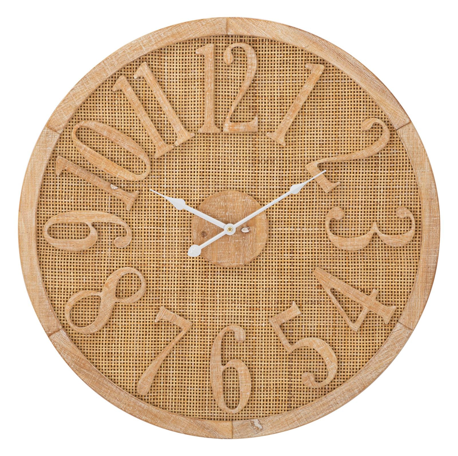 Orologio rotondo da parete in legno e rattan marrone Ø cm 60x4,5