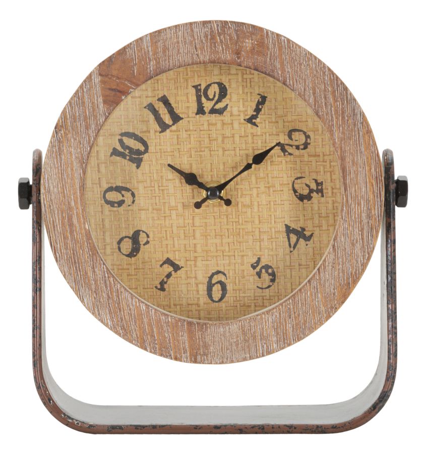 Orologio da Tavolo Round 23,5x7x24 cm in Ferro e Legno