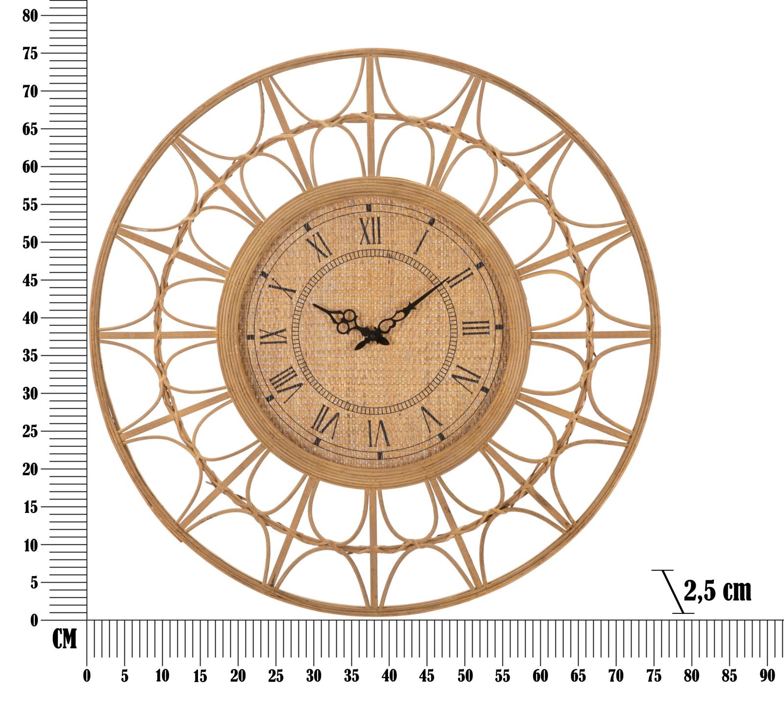 Orologio da Muro Panama Ø 76x2,5 cm in Rattan