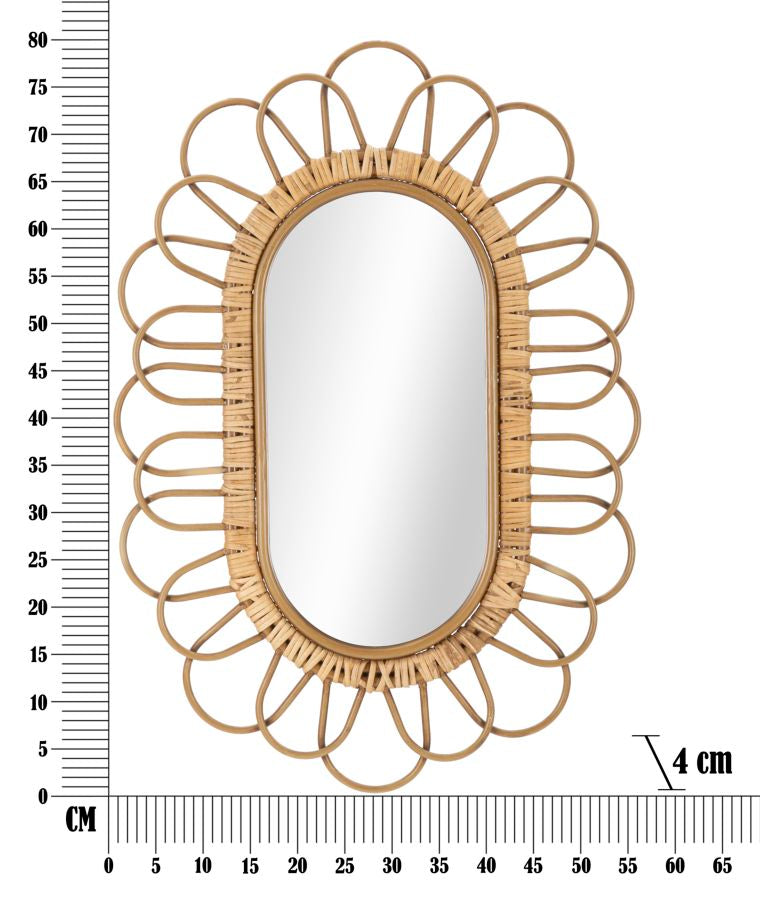 Specchio da parete in metallo e rattan marrone cm 56,5x3x80