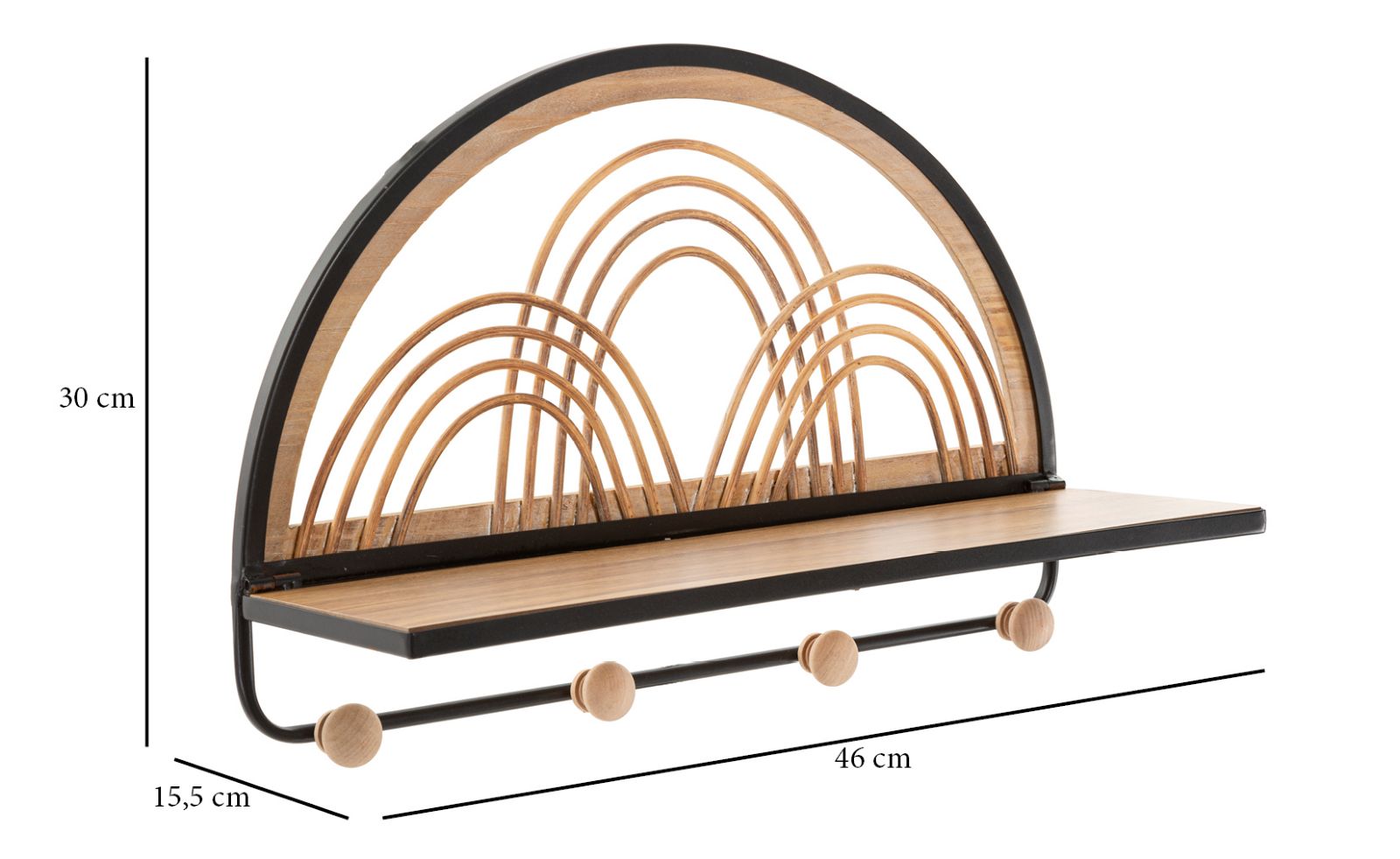 Mensola Oporto con Appendiabiti 46x15,5x30 cm in Rattan