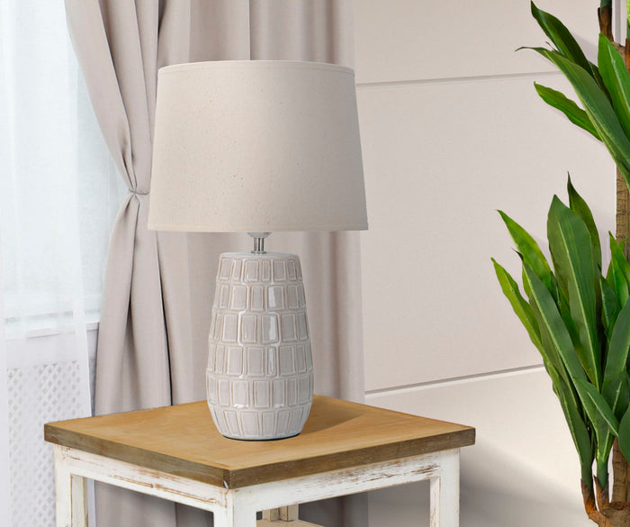 Lampada tavolo in ceramica beige con paralume bianco Ø cm 28x44,5