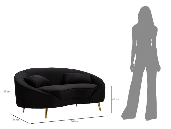 Divanetto 2 Posti Oslo con Cuscini Nero 148x68x84 cm in Poliestere Nero/Oro