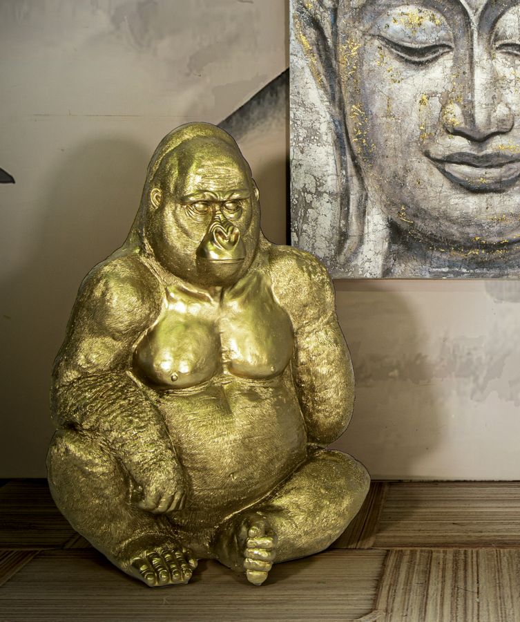 Statua Gorilla 64x82x53 cm in Poliresina Oro