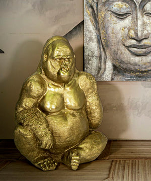 Statua Gorilla 64x82x53 cm in Poliresina Oro