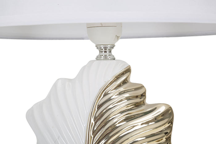 Lampada da Tavolo Glam Leaf 30x47,5x30 cm in Ceramica Bianco/Oro