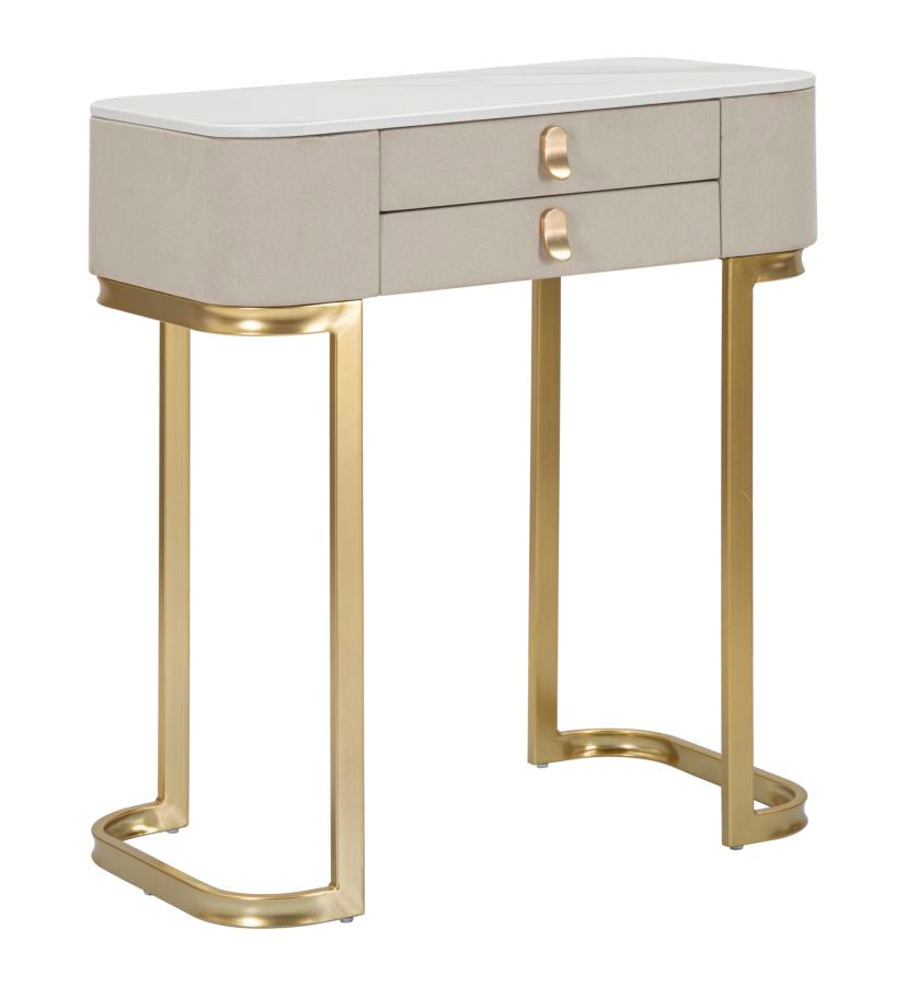 Console Fissa 2 Cassetti Beauty 70x80x40 cm in Legno MDF e Metallo Crema/Oro