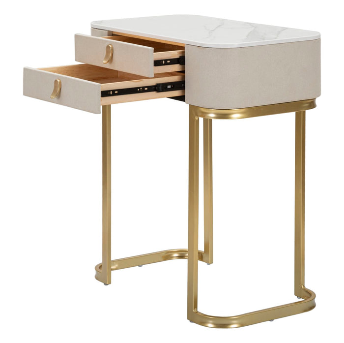 Console Fissa 2 Cassetti Beauty 70x80x40 cm in Legno MDF e Metallo Crema/Oro