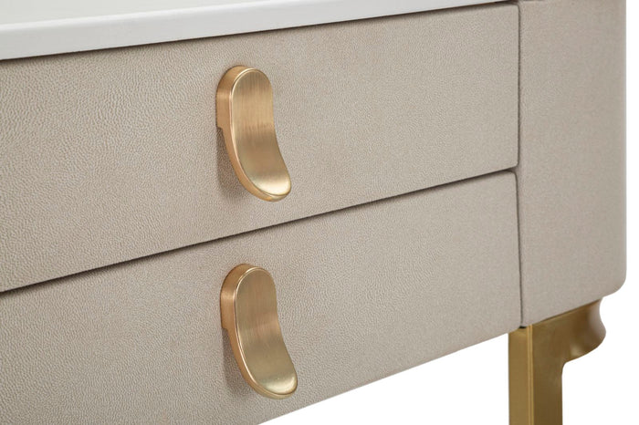 Console Fissa 2 Cassetti Beauty 70x80x40 cm in Legno MDF e Metallo Crema/Oro