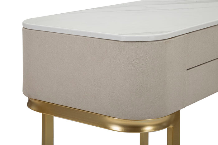 Console Fissa 2 Cassetti Beauty 70x80x40 cm in Legno MDF e Metallo Crema/Oro