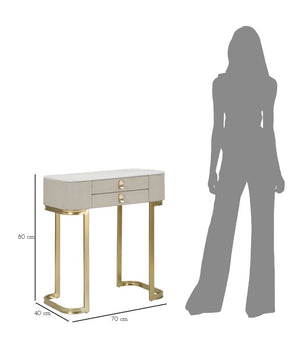 Console Fissa 2 Cassetti Beauty 70x80x40 cm in Legno MDF e Metallo Crema/Oro