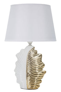 Lampada da Tavolo Glam Leaf 30x47,5x30 cm in Ceramica Bianco/Oro