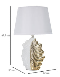 Lampada da Tavolo Glam Leaf 30x47,5x30 cm in Ceramica Bianco/Oro