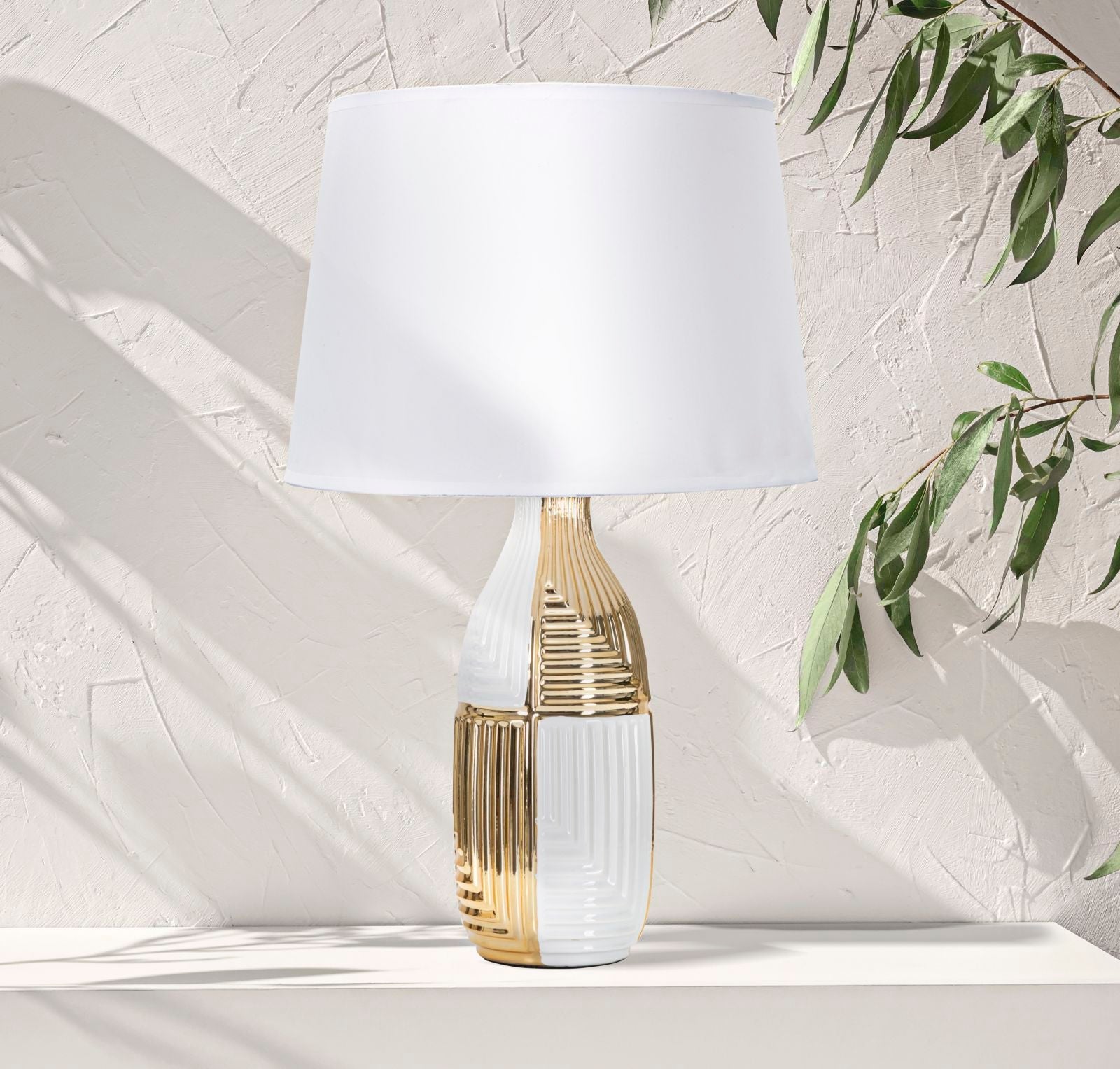 Lampada da Tavolo Glam Line 33x54x33 cm in Ceramica Bianco/Oro