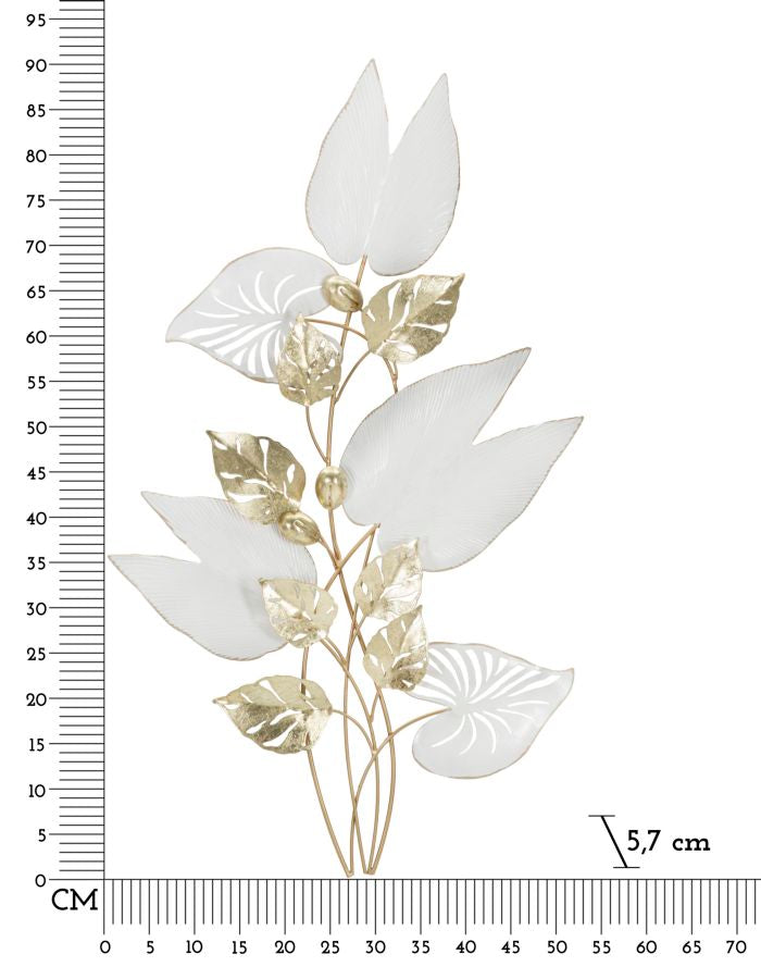 Pannello decorativo 3D foglie in metallo multicolore cm 52,7x5,7x90,8