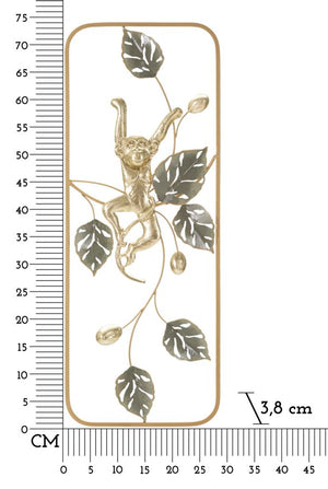 Pannello decorativo 3D scimmia  in metallo dorato cm 28,6x3,8x74,3