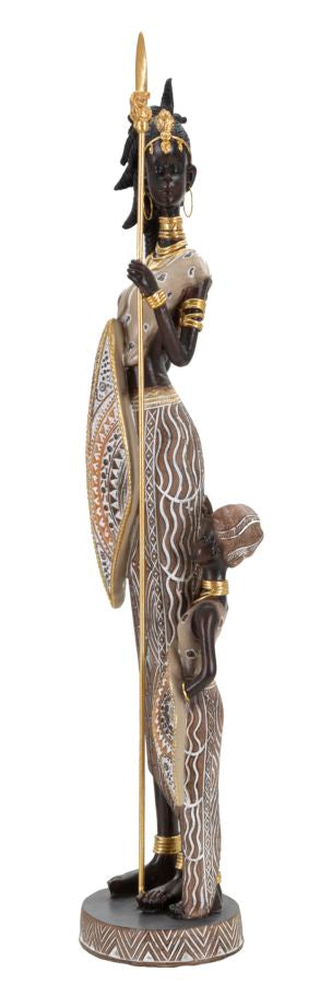 Statuetta masai in resina marrone cm 11,5x8,5x46