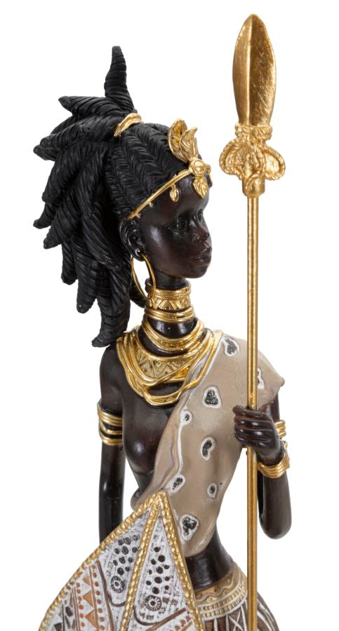 Statuetta masai in resina marrone cm 11,5x8,5x46