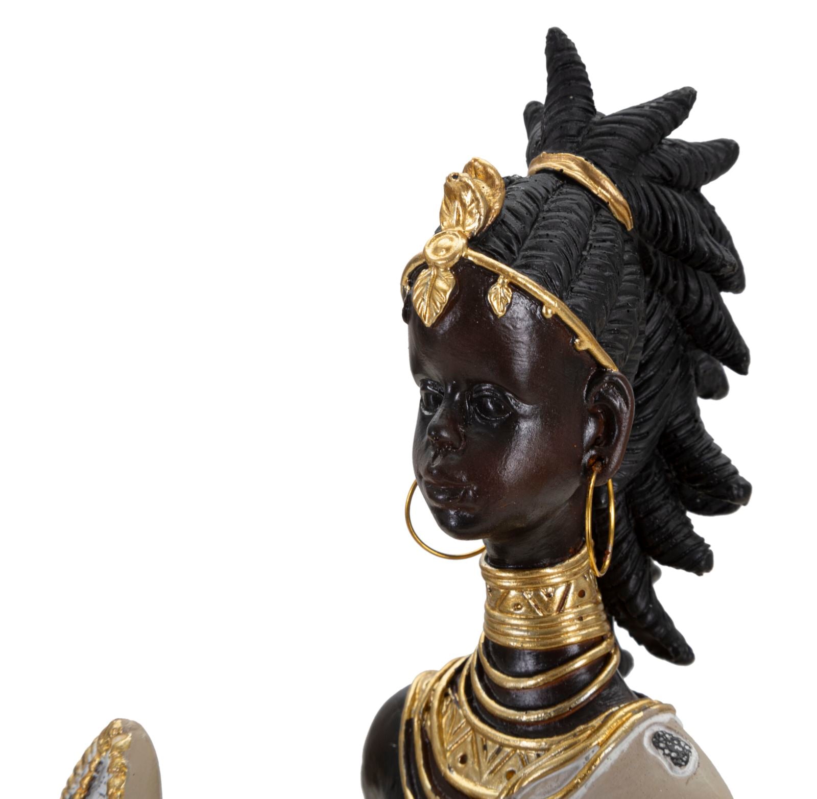 Statuetta masai con scudo in resina marrone cm 13,5x9x24,5 