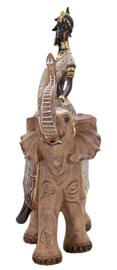 Statuetta masai con elefante in resina marrone cm 22,5x12x32,5