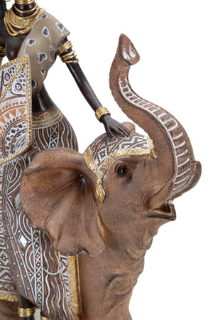 Statuetta masai con elefante in resina marrone cm 22,5x12x32,5