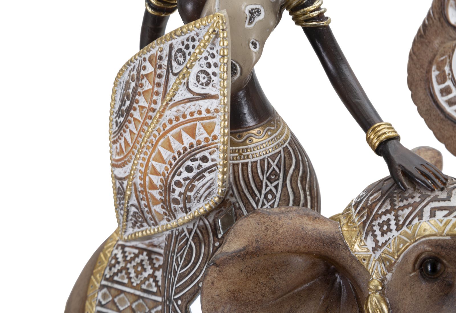 Statuetta masai con elefante in resina marrone cm 22,5x12x32,5