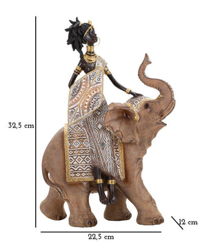 Statuetta masai con elefante in resina marrone cm 22,5x12x32,5