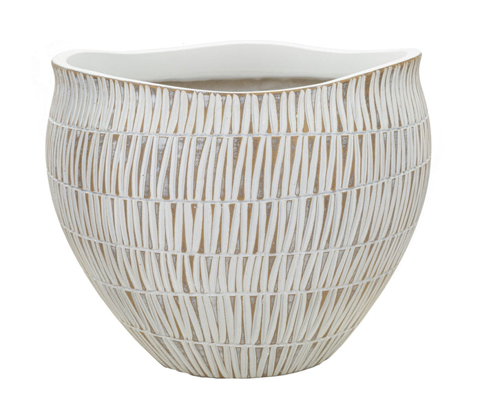 Cachepot in resina bianco con linee geometriche Ø cm 30,5x24,5