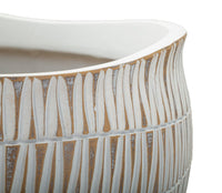 Cachepot in resina bianco con linee geometriche Ø cm 30,5x24,5