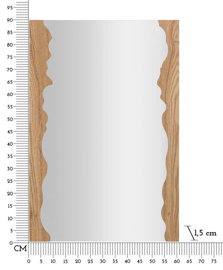 Specchio da parete in legno marrone con onde cm 60x1,5x90