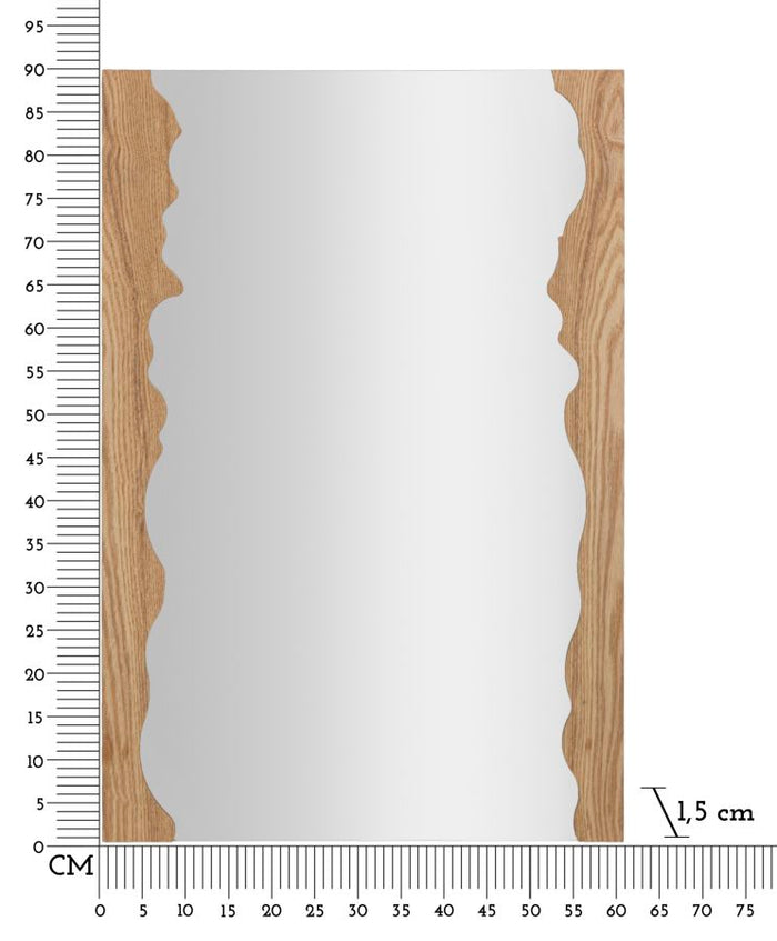 Specchio da parete in legno marrone con onde cm 60x1,5x90