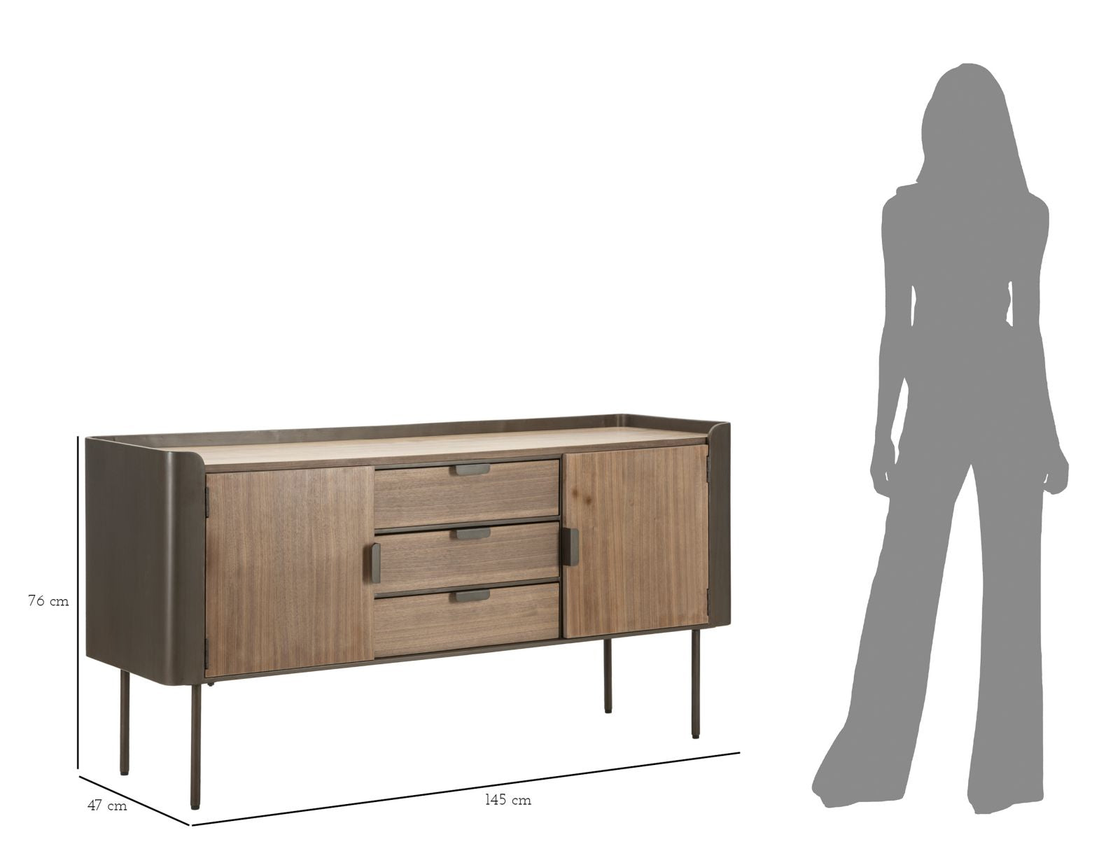 Mobile in metallo e legno marrone cm 145x47x76