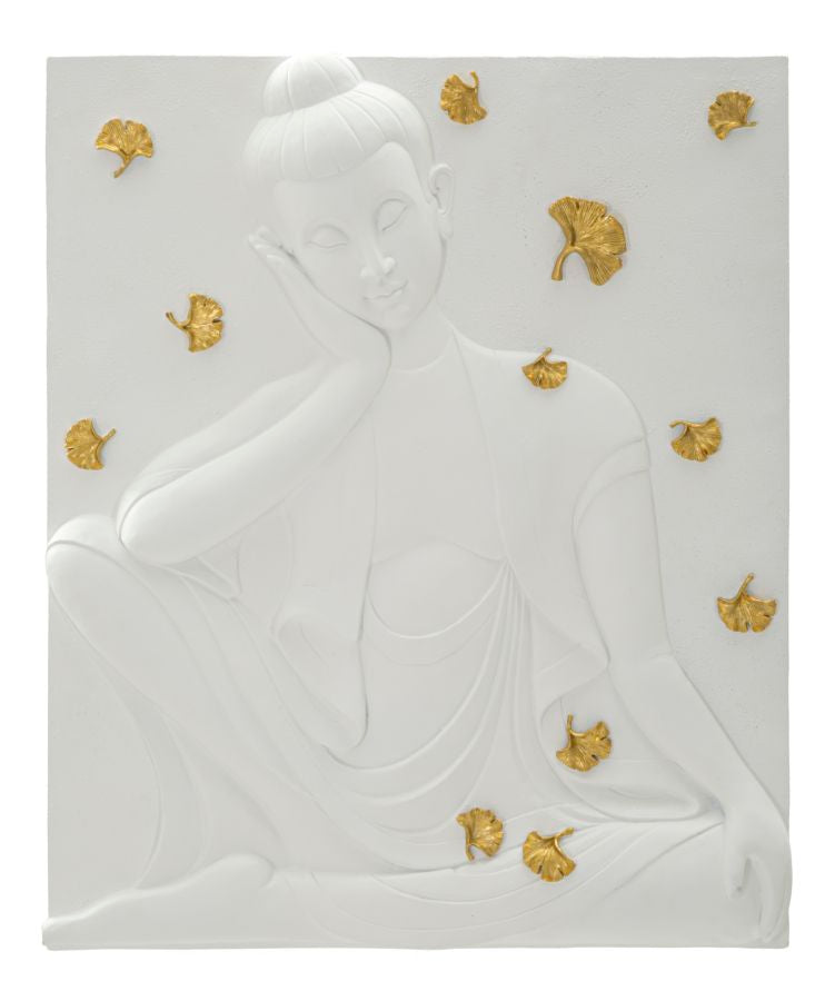 Pannello decorativo 3D in resina bianco Buddha cm 46x5,7x55,5