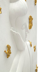 Pannello decorativo 3D in resina bianco Buddha cm 46x5,7x55,5