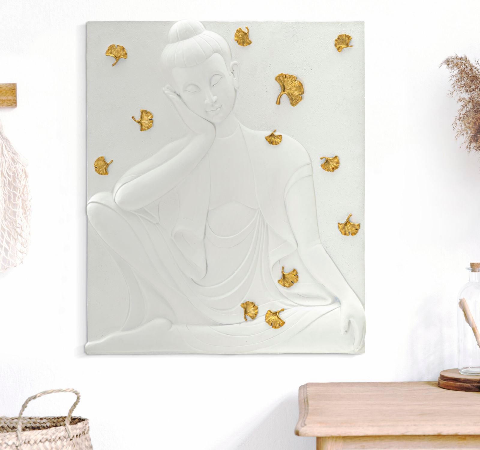 Pannello decorativo 3D in resina bianco Buddha cm 46x5,7x55,5