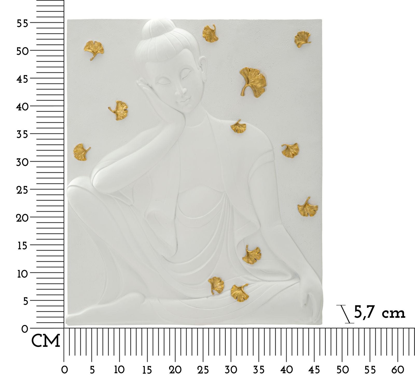 Pannello decorativo 3D in resina bianco Buddha cm 46x5,7x55,5