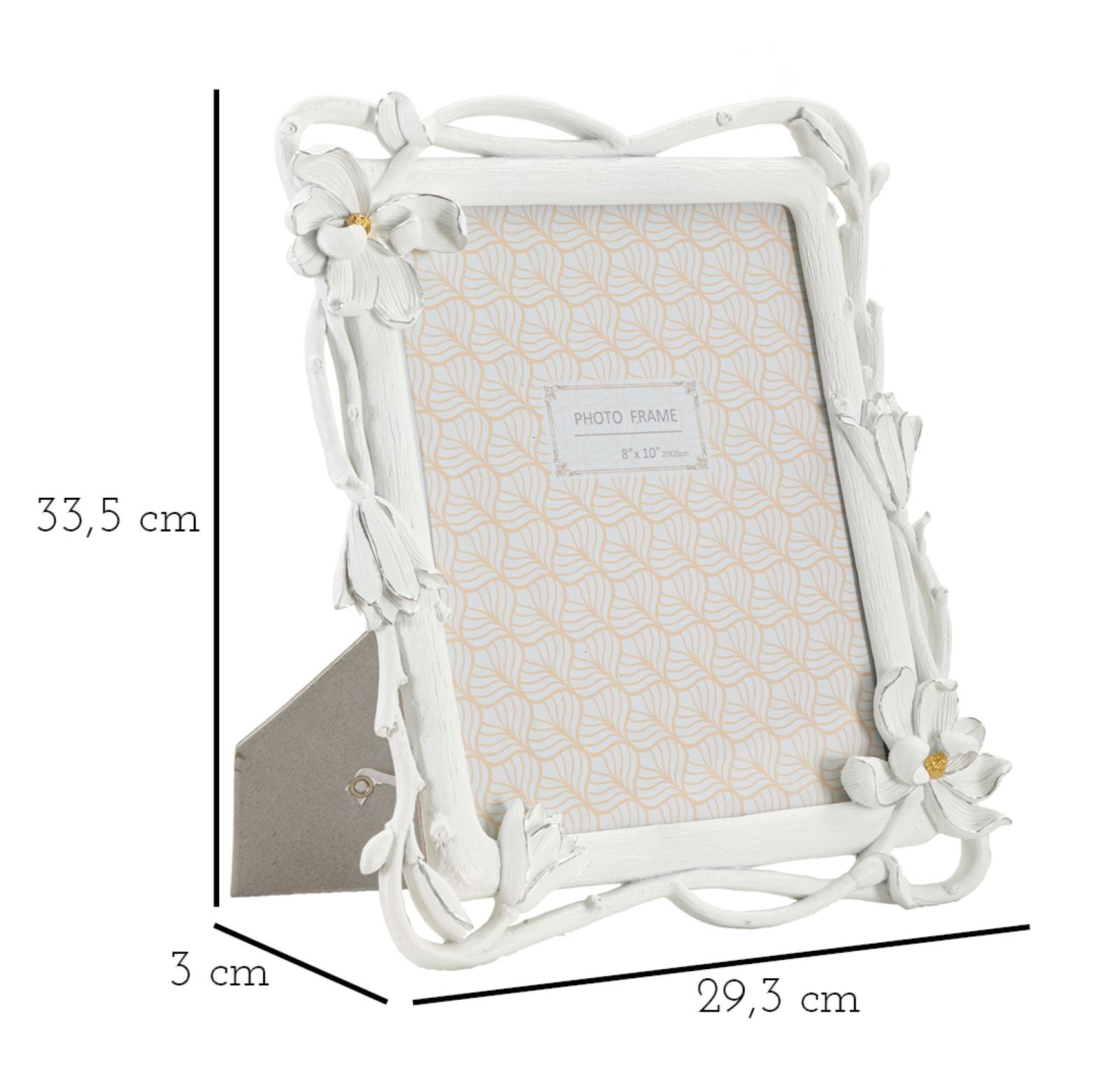 Cornice in resina bianca con fiori cm 29,3x3x33,5