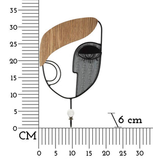 Appendiabiti da parete in metallo e legno nero cm16x6x33