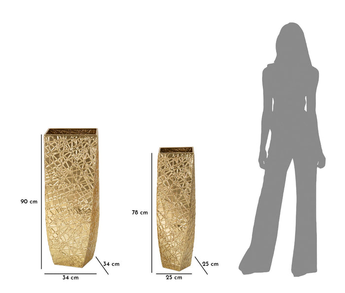 Portavasi In Metallo Dorato Cm 34X34X90-25X25X78.