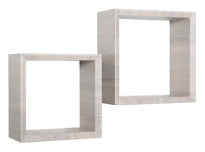 Set 2 Mensole Cubo da Parete Quadrato in Fibra di Legno Ginevra Rovere Grigio