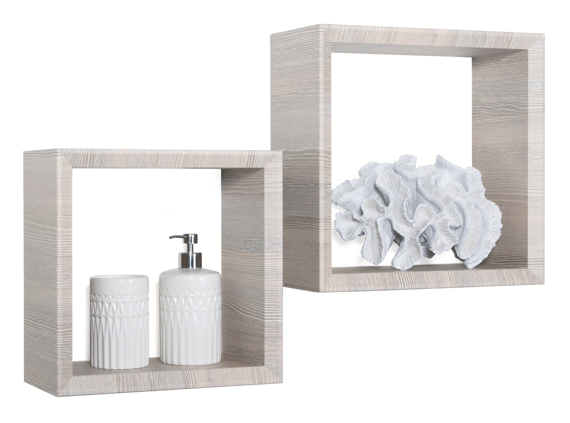 Set 2 Mensole Cubo da Parete Quadrato in Fibra di Legno Ginevra Rovere Grigio