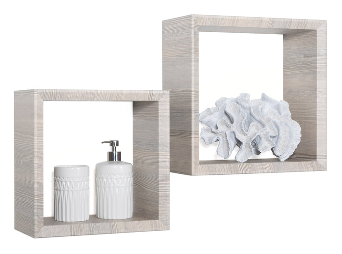 Set 2 Mensole Cubo da Parete Quadrato in Fibra di Legno Ginevra Rovere Grigio