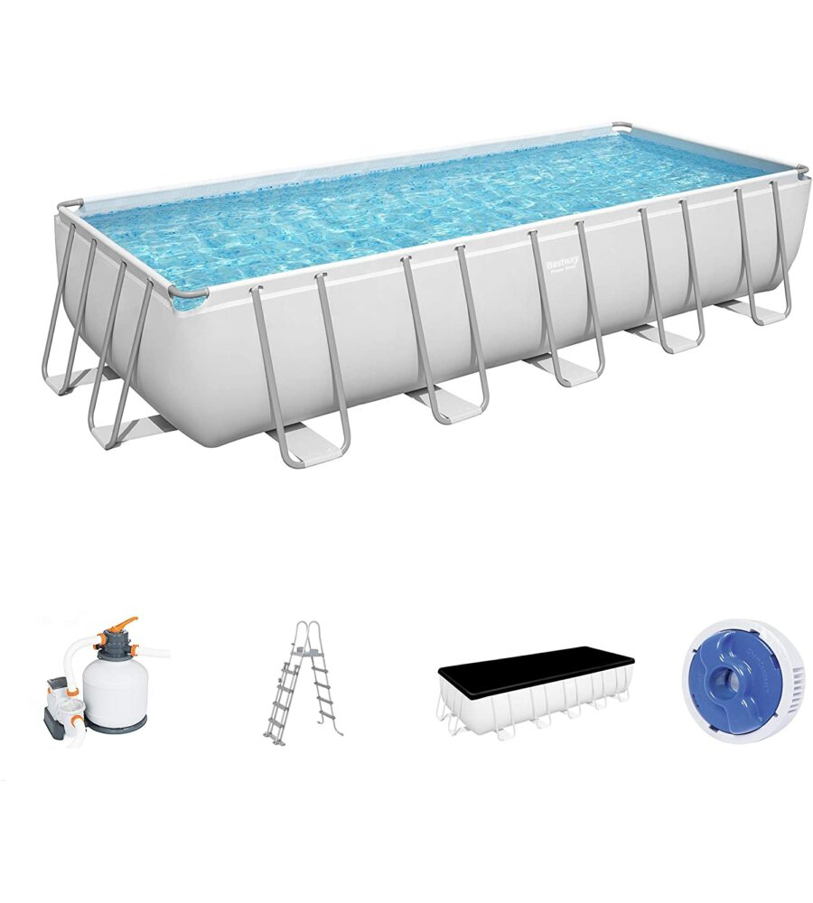 PISCINA FUORI TERRA RETTANGOLARE BESTWAY "POWER STEEL FRAME" 732X366X132 CM CON POMPA, TELO E SCALETTA - COD. 56475