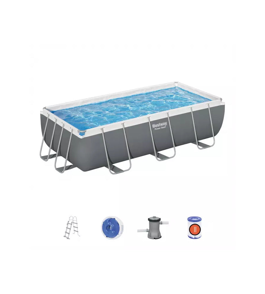 Bestway piscina fuori terra rettangolare antracite 404x201x100 cm power steel con pompa, filtro e scaletta - 56441 - new